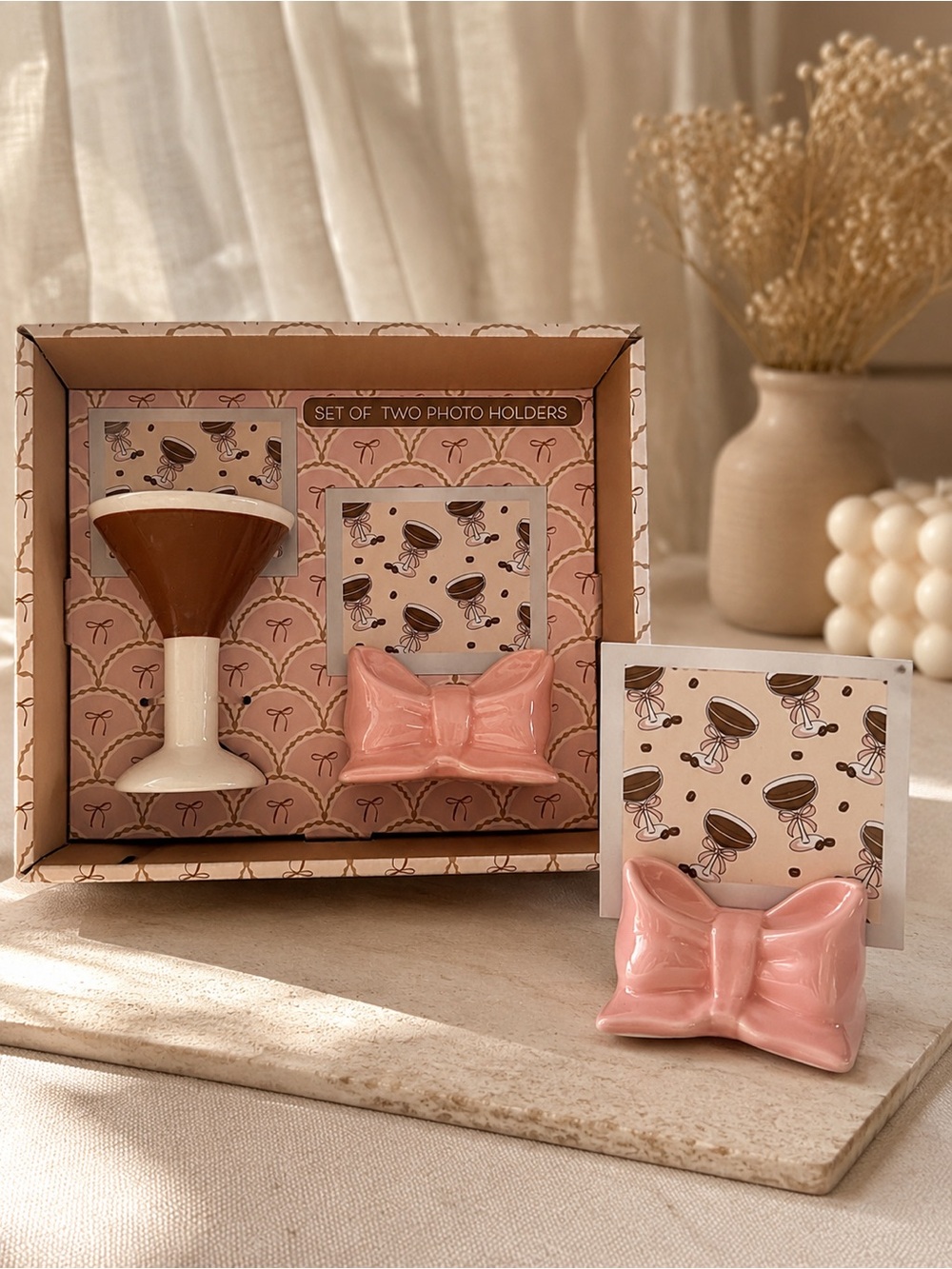 Mellow & Mod Espresso Martini & Bow Photo Holders Set 🎀☕️